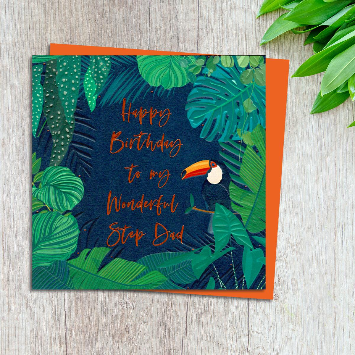 Stepdad Birthday Card Design Complete With Neon Orange Envelope
