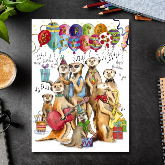 Meerkats - Hand Finished Decoupage - Birthday Card Front Image