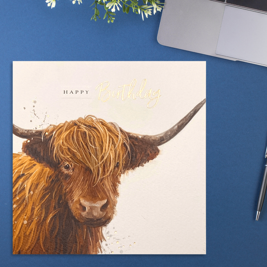 Full Image Of Highland Cow Birthday Card Displayed In Full