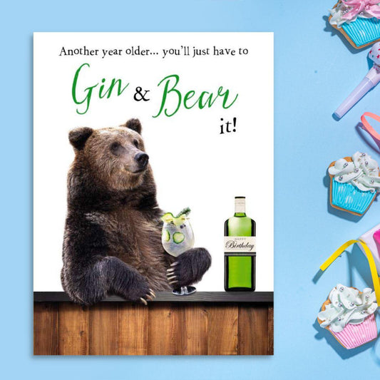 Picture This - Gin And Bear It Funny Card Alongside Its Silver Envelope