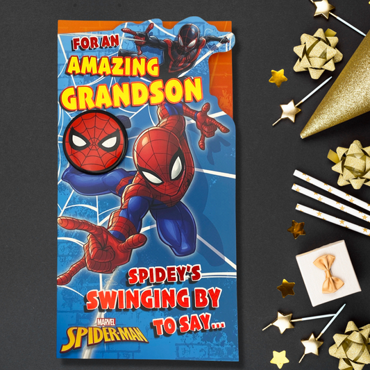 Grandson - Birthday Marvel Spiderman With Badge Front Image
