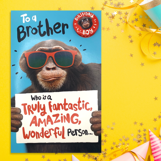 Brother Birthday - Cheeky Monkey Front Image and badge attachment