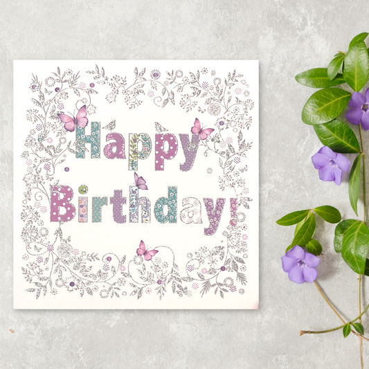 Pizazz Floral Text Birthday Card Displayed In Full