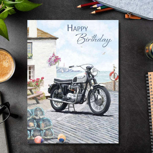 Watercolour Motorbike Birthday Card Front Image