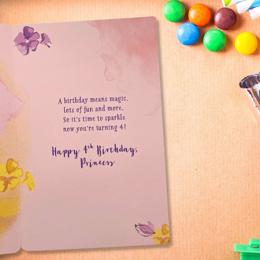 4th Birthday Card - Disney Princess With Badge