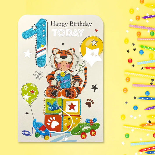 1st Birthday Card - Twingles Tiger