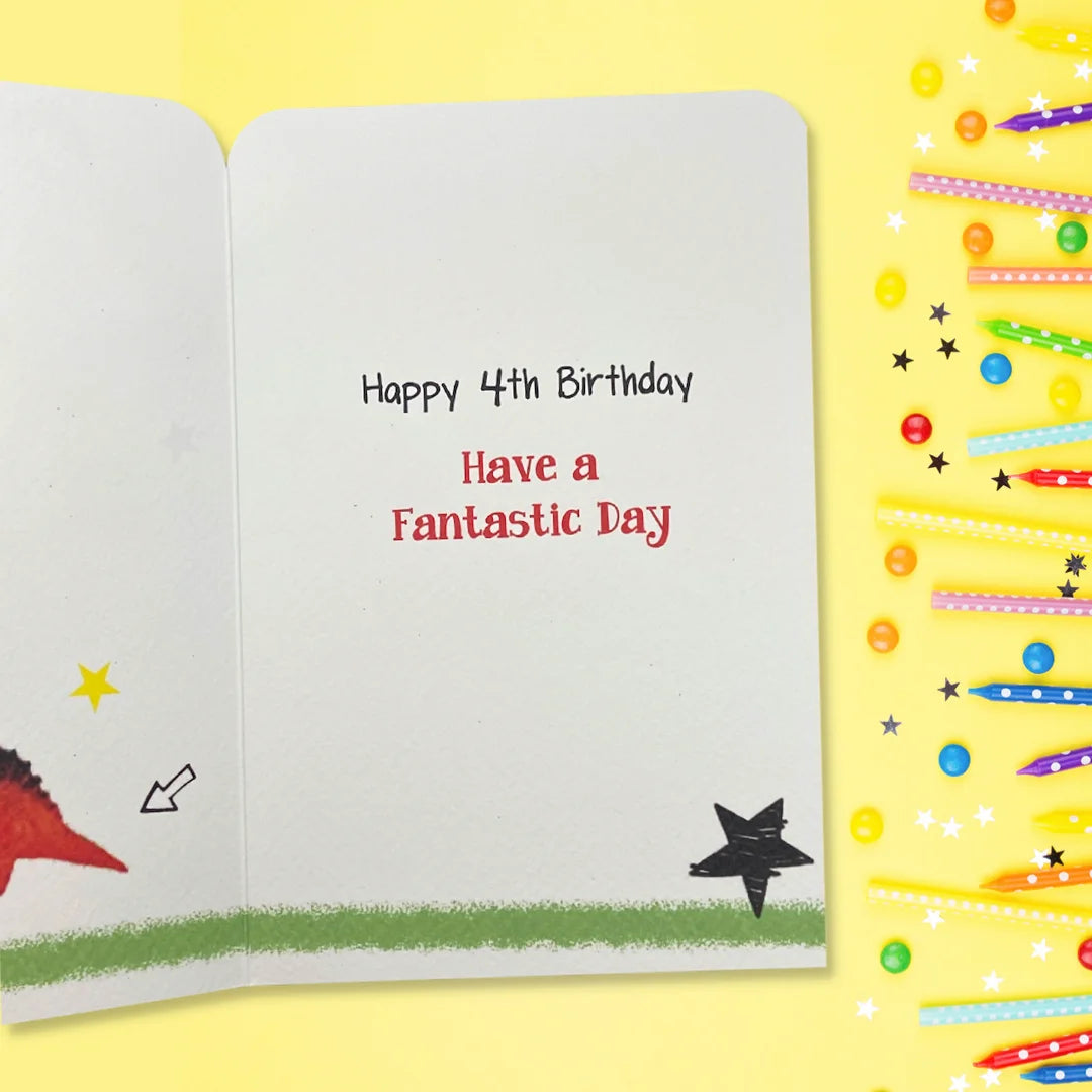 4th Birthday Card - Twingles Dinosaur