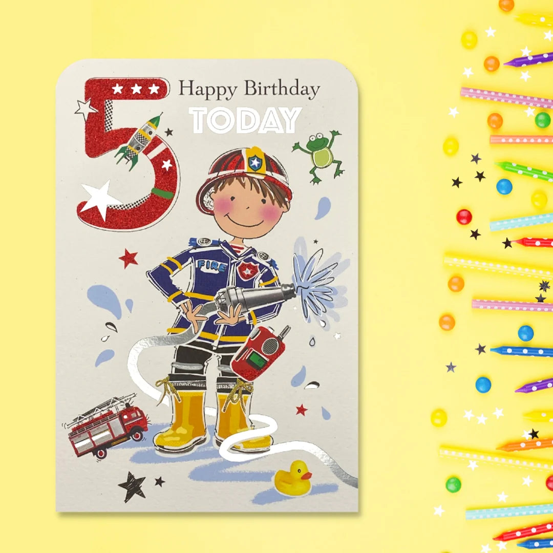 5th Birthday  Card- Twingles Little Firefighter