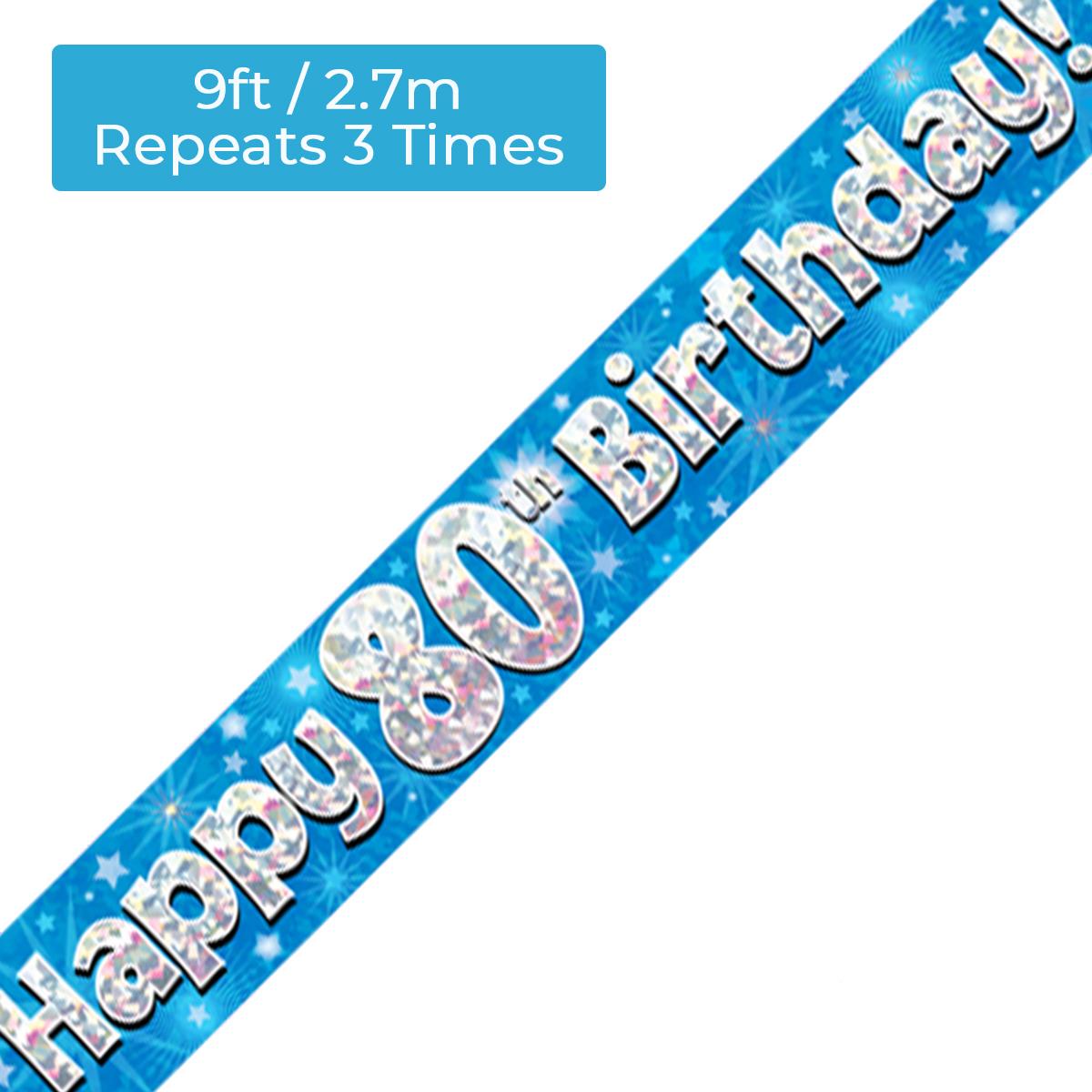 Age 80 Blue And Silver Birthday Banner Displayed