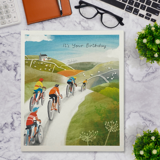 Cycling Themed Birthday Card Displayed In Full