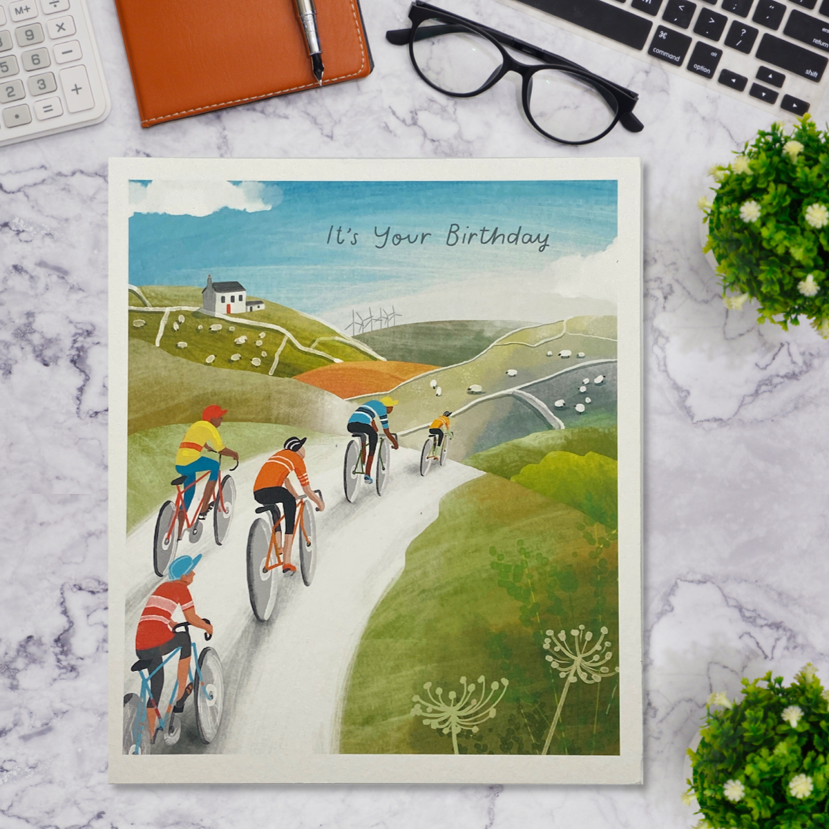 Cycling Themed Birthday Card Displayed In Full