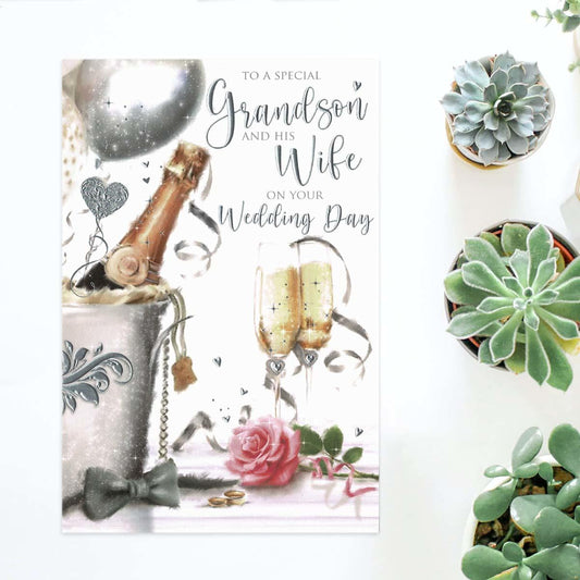Grandson And His Wife Wedding Day Card Front Image
