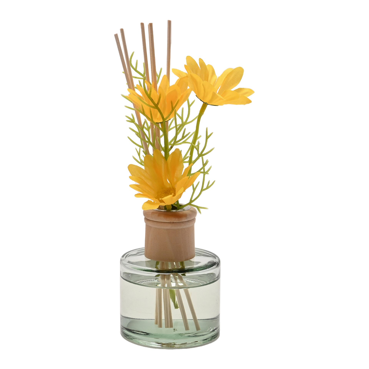 Image Showing Reed Diffuser In Use With Yellow Flowers