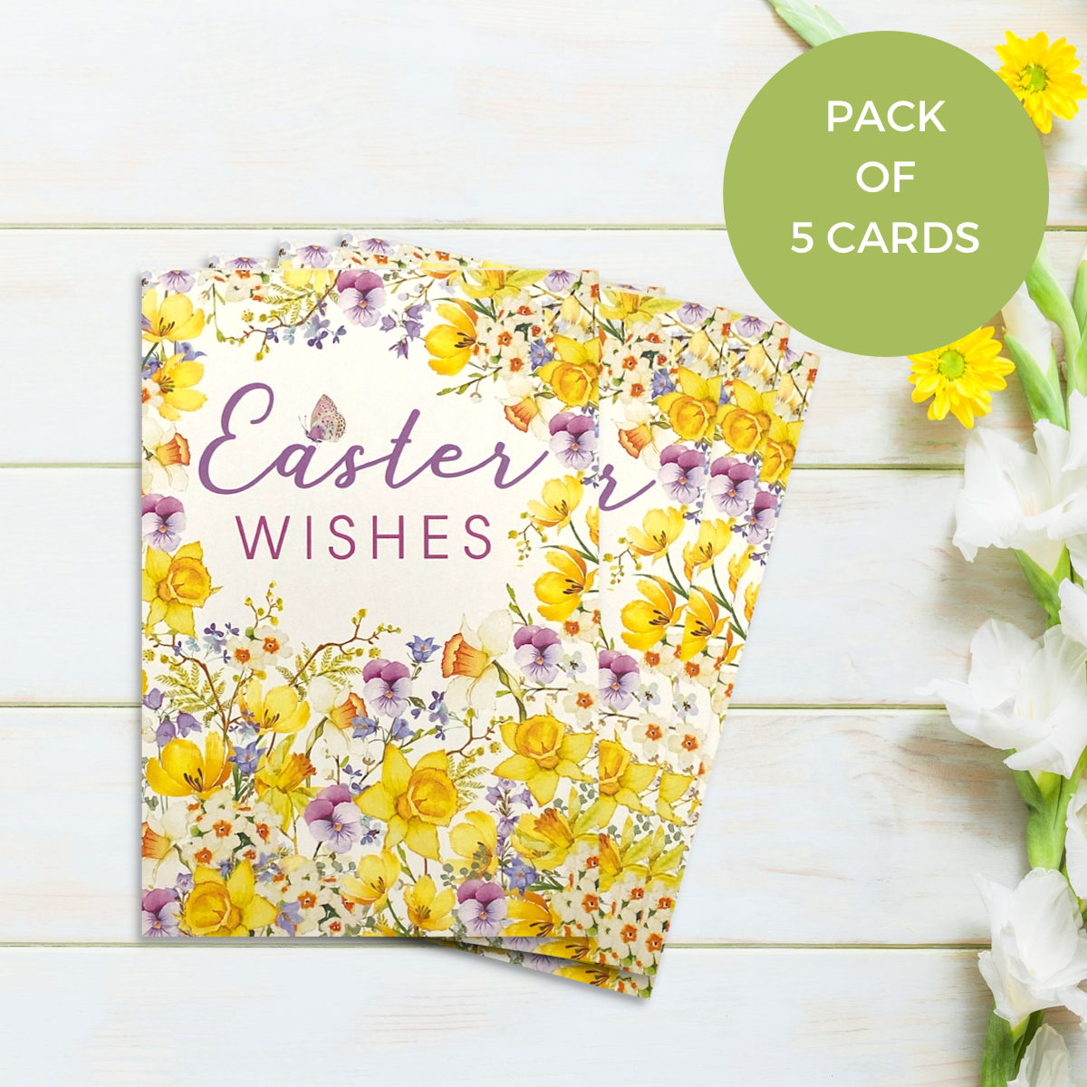Easter - Wishes Spring Flowers Pack Of 5 Cards Image