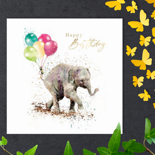Elephant Themed Birthday Card Displayed In Full