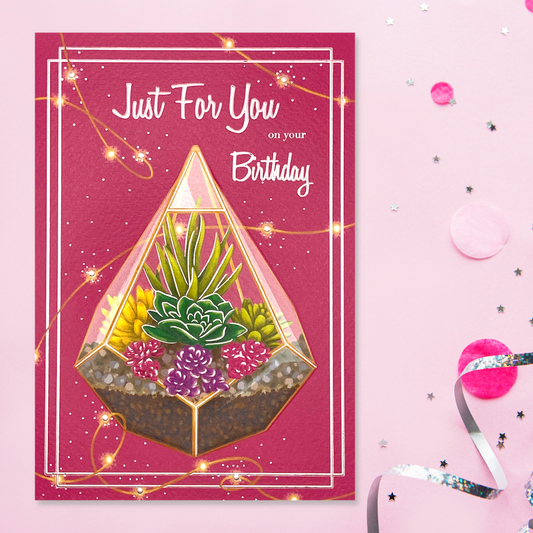 Terrarium Themed Birthday Card Displayed In Full