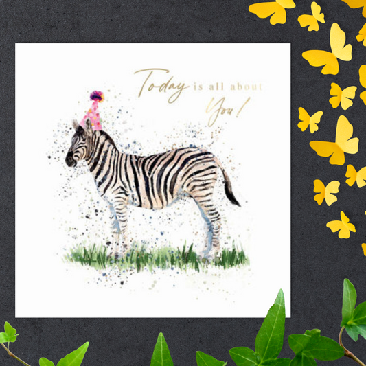 Zebra Themed Birthday Card Displayed In Full