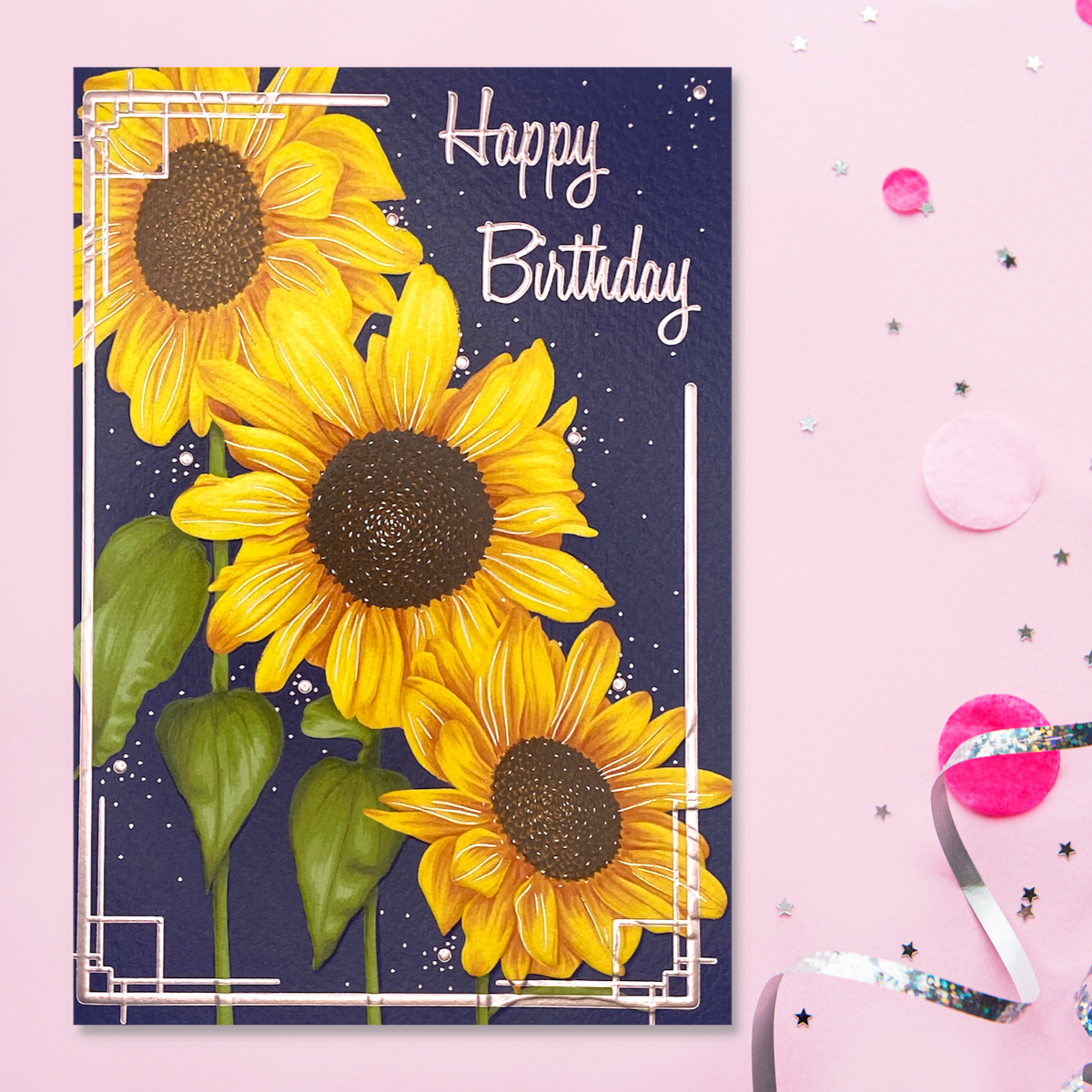 Sunflowers Birthday Card Displayed Alongside Its Envelope