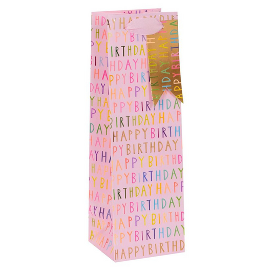 Gift Bag -  Bottle Bag Neon Birthday Pink Front Image