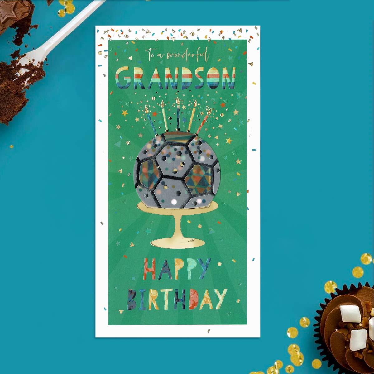 Grandson Birthday Card Alongside Its Pearl Ivory Envelope