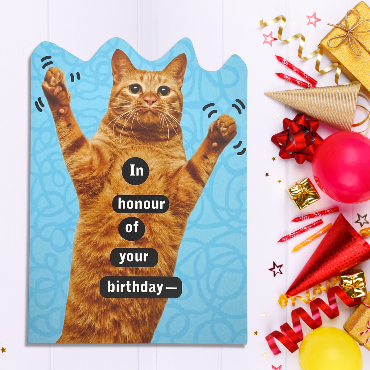 Cat Themed Funny Birthday Card Displayed In Full