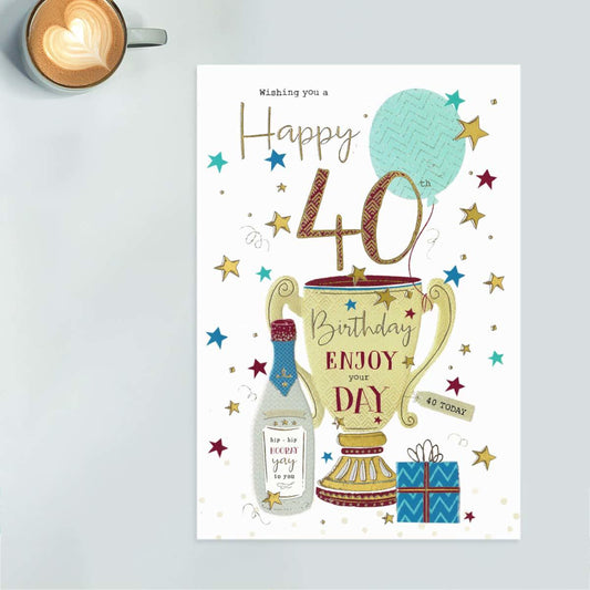 Happy 40th Birthday Trophy Card Front Image