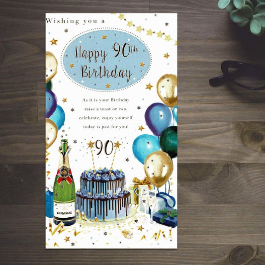 Happy 90th Birthday Raise A Toast Card front Image