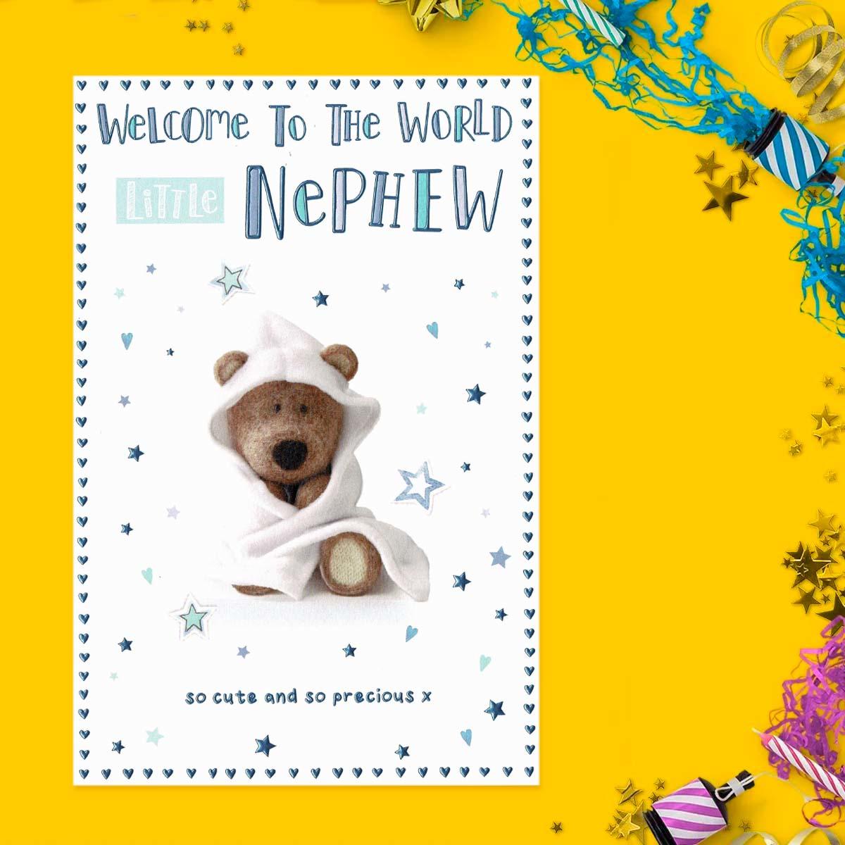 Barley Bear -Welcome To The World Little Nephew Card Front Image