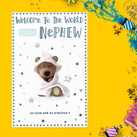 Barley Bear -Welcome To The World Little Nephew Card Front Image