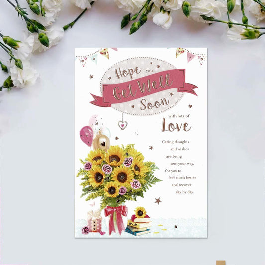 Avec Amour - Get Well Soon Sunflowers Card Front Image