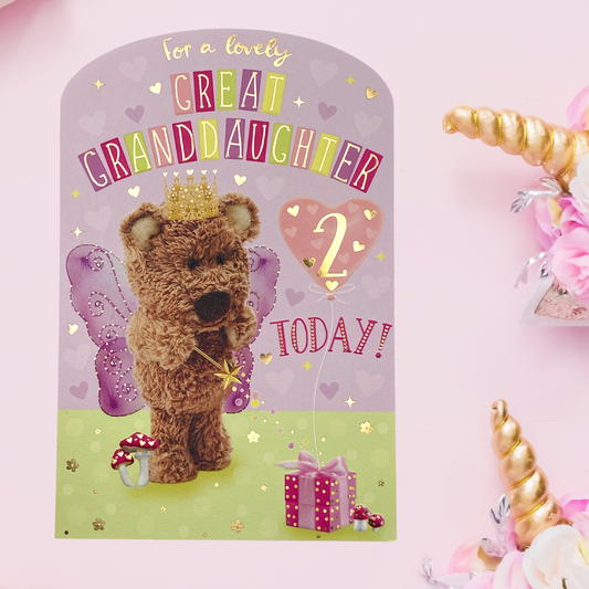 Lovely Great Granddaughter 2 Today - Barley Bear- Birthday Card Front Image