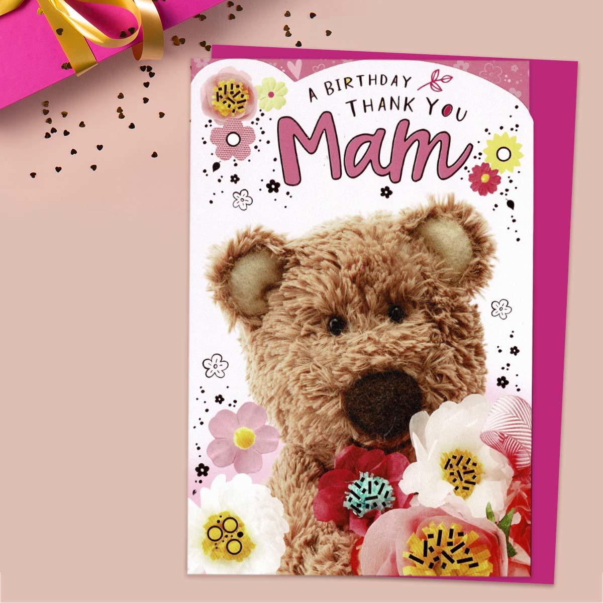 A Birthday Thank You Mam Barley Bear Card Front Image