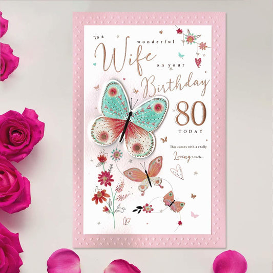 Wonderful Wife 80th Birthday Decoupage Large Card Front Image