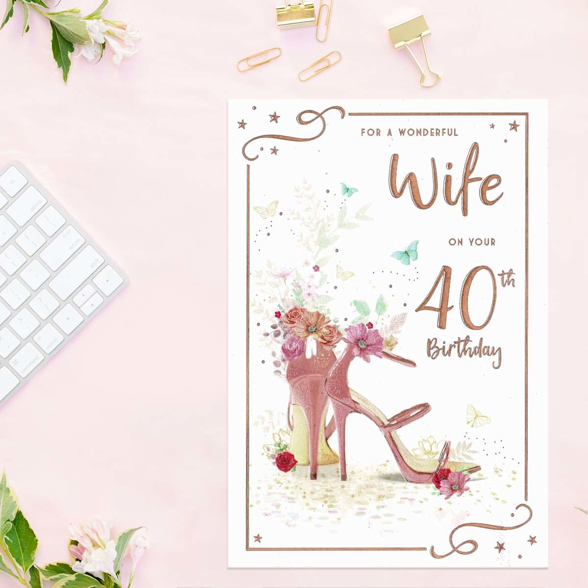 Wonderful Wife On Your 40th birthday card front image