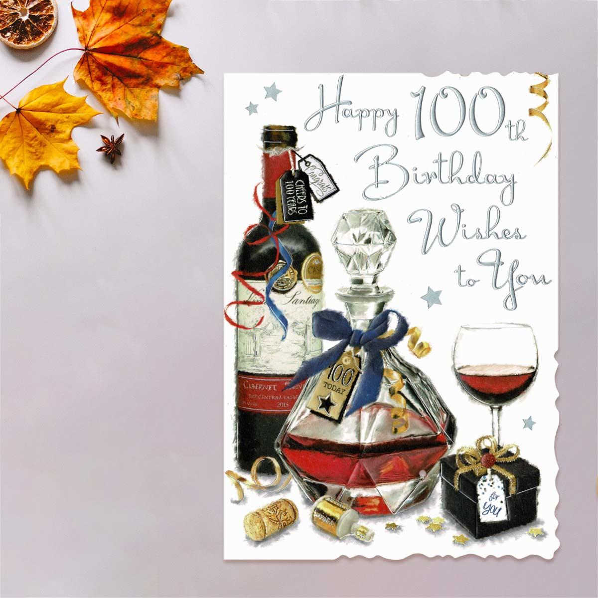 Happy 100th Birthday Wishes Decanter Card Front Image