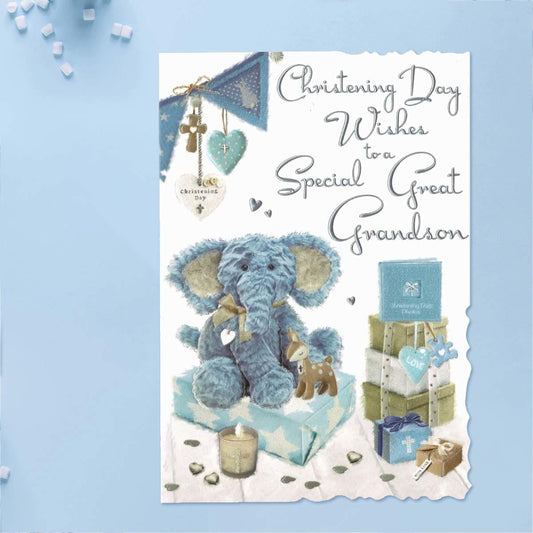 Velvet - Christening Day Wishes Great Grandson Card Front Image