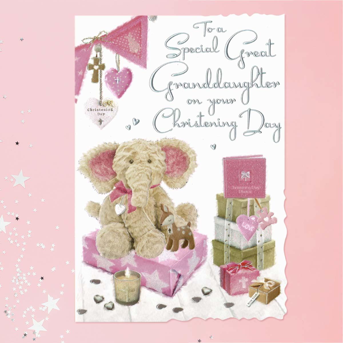 Velvet - Great Granddaughter Christening Day Card Front Image