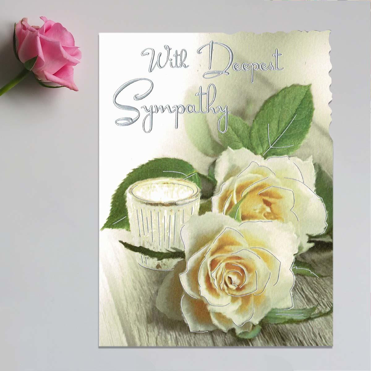 With Deepest Sympathy White Roses Card Front Image