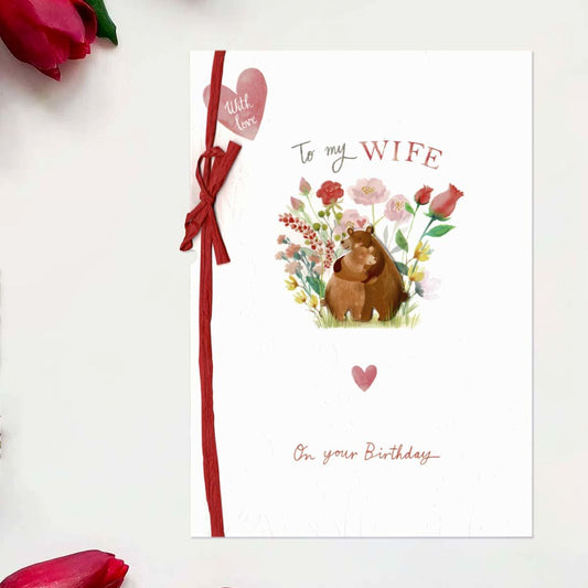 Wife Birthday Bear Hug Large Card Front Image