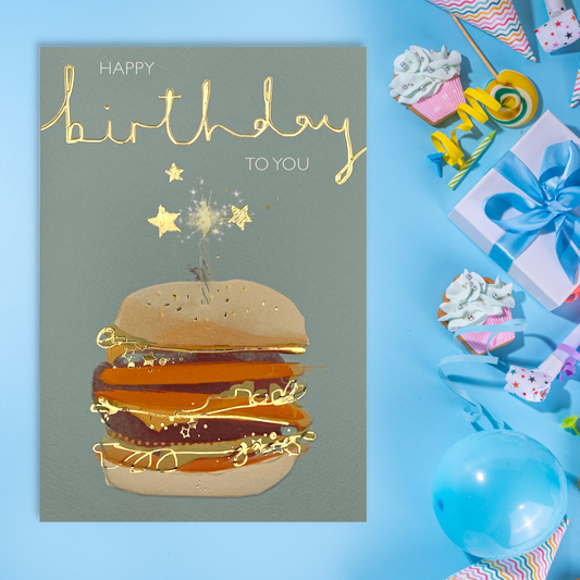 Burger Themed Birthday Card Displayed In Full