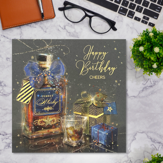 Whiskey Themed Birthday Card Displayed In Full