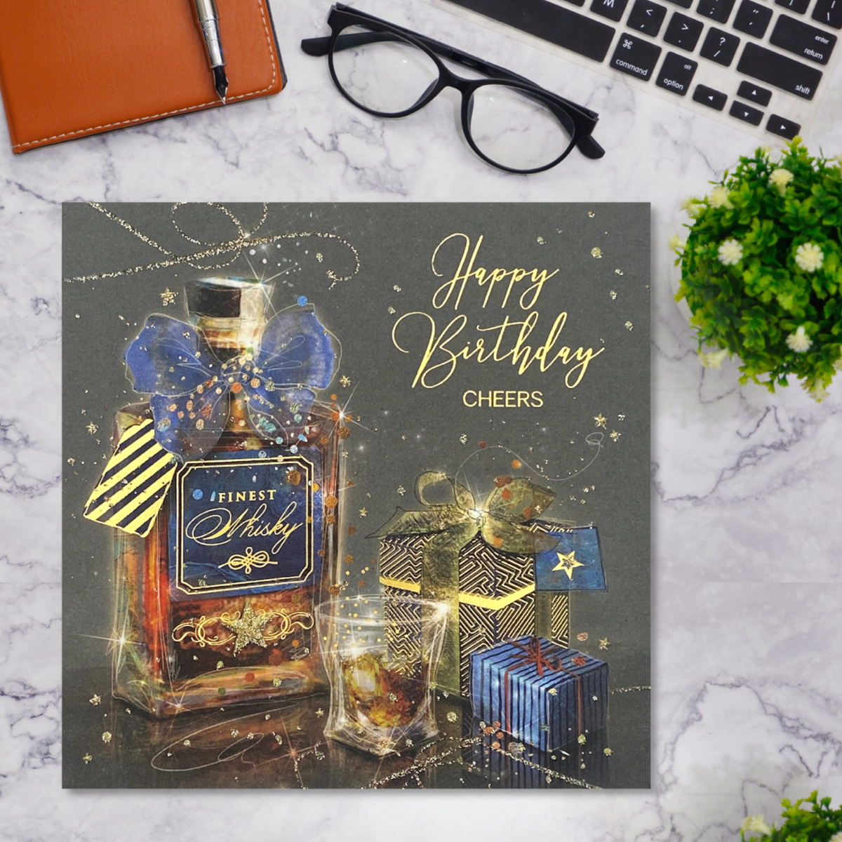 Whiskey Themed Birthday Card Displayed In Full