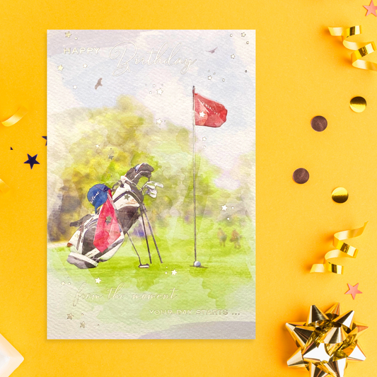 Brighstone Golf Themed Birthday Card Displayed In Full