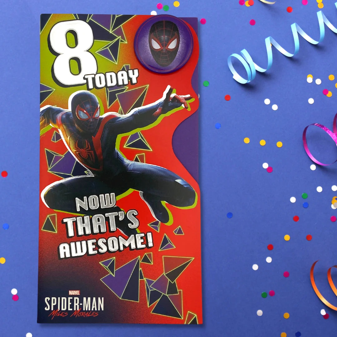 8th Birthday Card - Marvel Spiderman With Badge