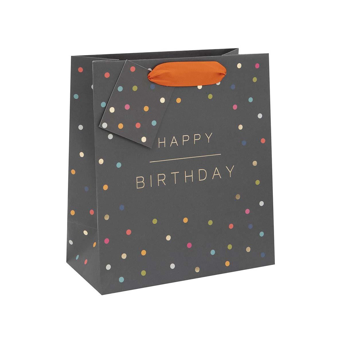 Black Medium Gift Bag With Multicoloured Spots Displaced