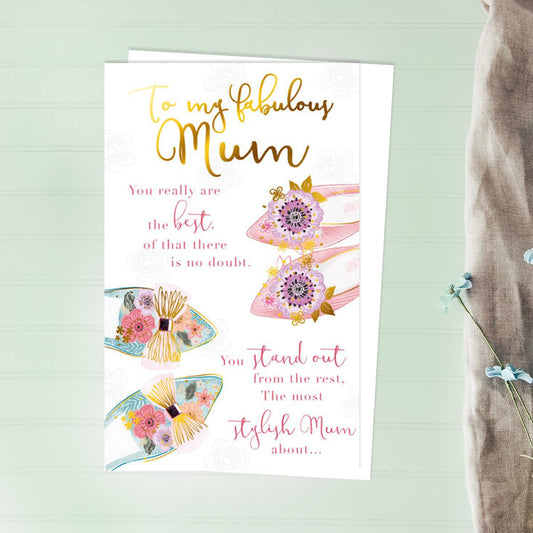 Mum Colourful Shoes Mother's Day Design Alongside Its White Envelope