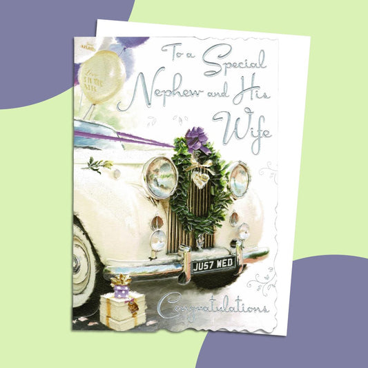 Nephew Wedding Car Card Alongside Its White Envelope