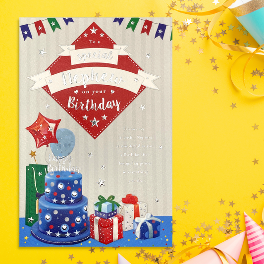 Special Nephew Birthday Card Displayed In Full Forward Facing