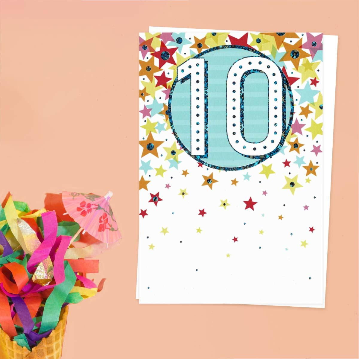 Ten Today Multicolour Stars Card Front Image