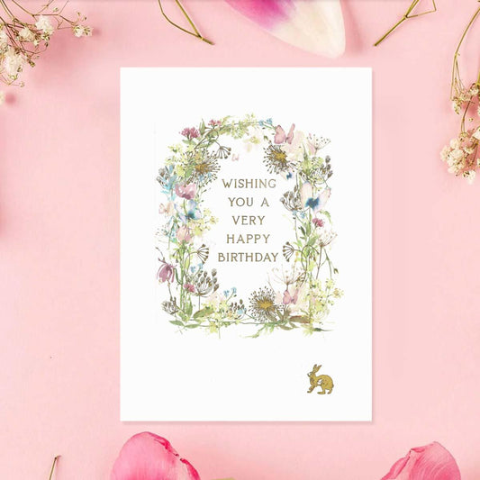 Flower Press - Happy Birthday Floral Garland Card Front Image
